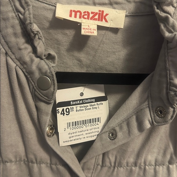 Mazik Lg Gray Ruffle Button-Down Shirt - Picture 2 of 4